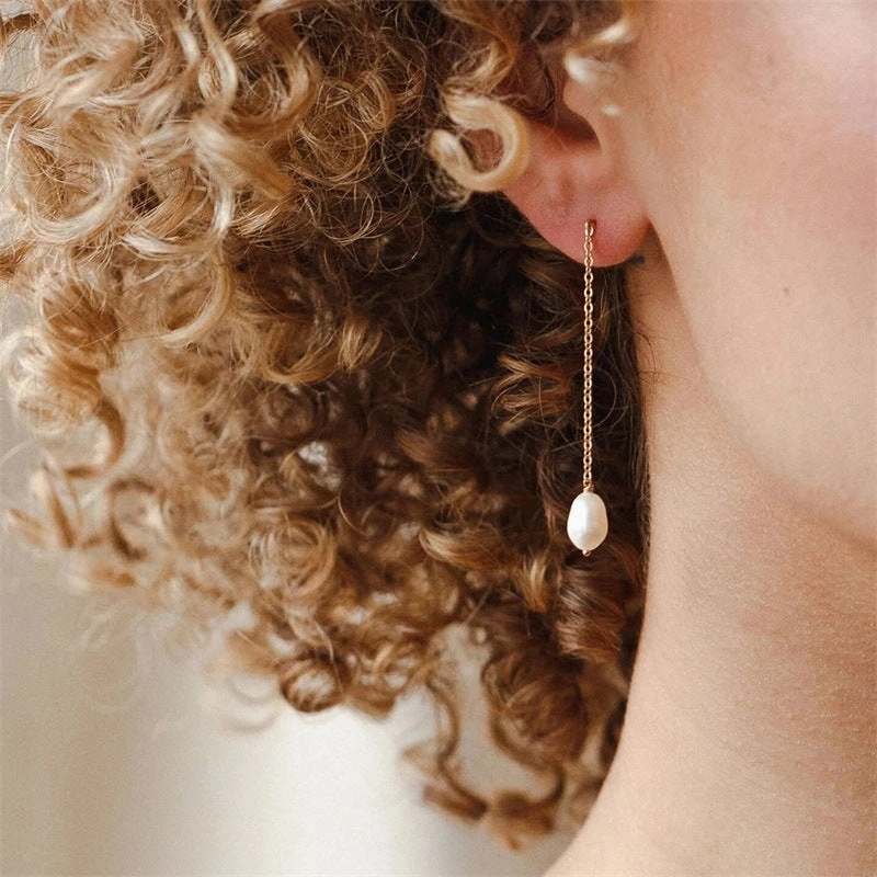 Wholesale Pearl Long Length Stainless Steel Earrings