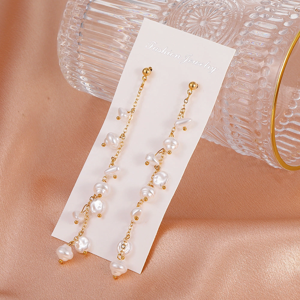 Wholesale Pearl Long Tassel Alloy Earrings