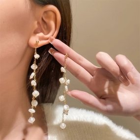Wholesale Pearl Long Tassel Alloy Earrings