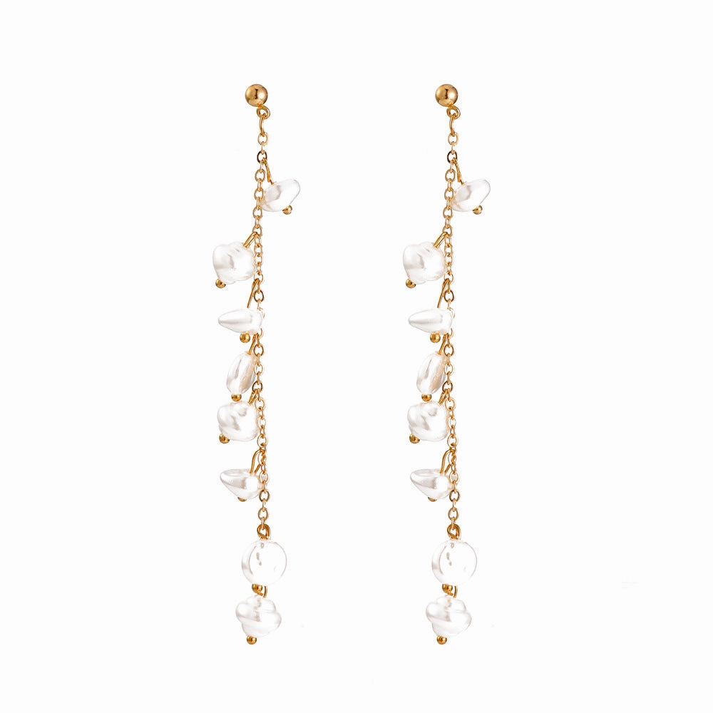 Wholesale Pearl Long Tassel Alloy Earrings