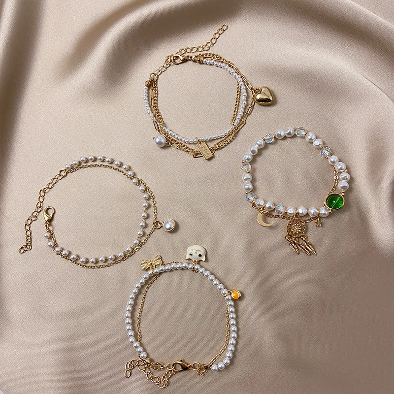 Wholesale Pearl Love Heart  Dreamcatcher Alloy Bracelet