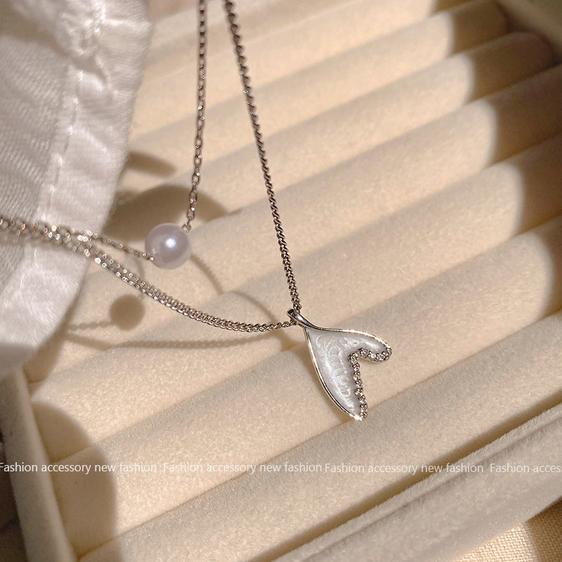Wholesale Pearl Mermaid Glaze Personalized Double Layered Clavicle Necklaces