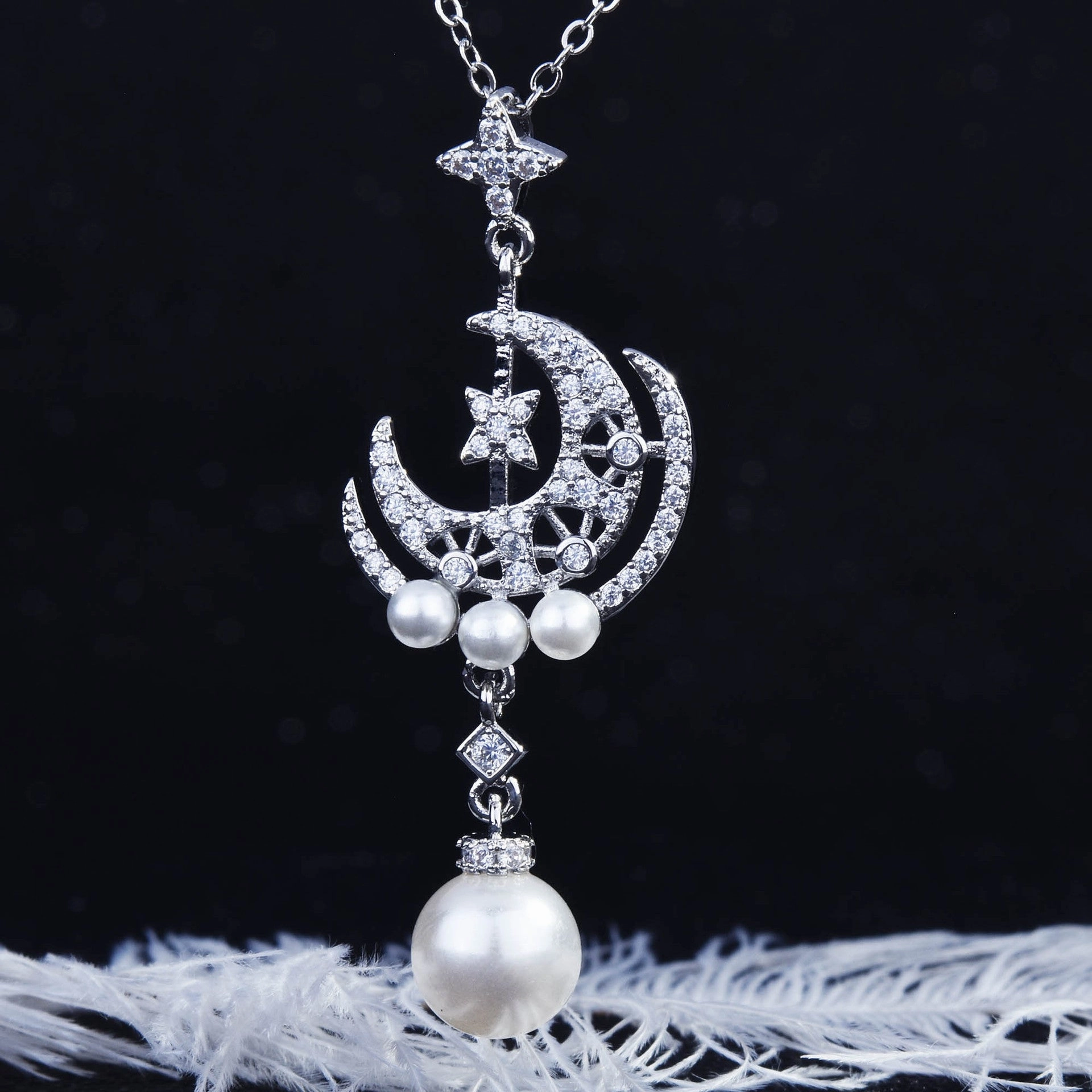Wholesale Pearl Moon Copper Earrings Set