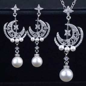 Wholesale Pearl Moon Copper Earrings Set