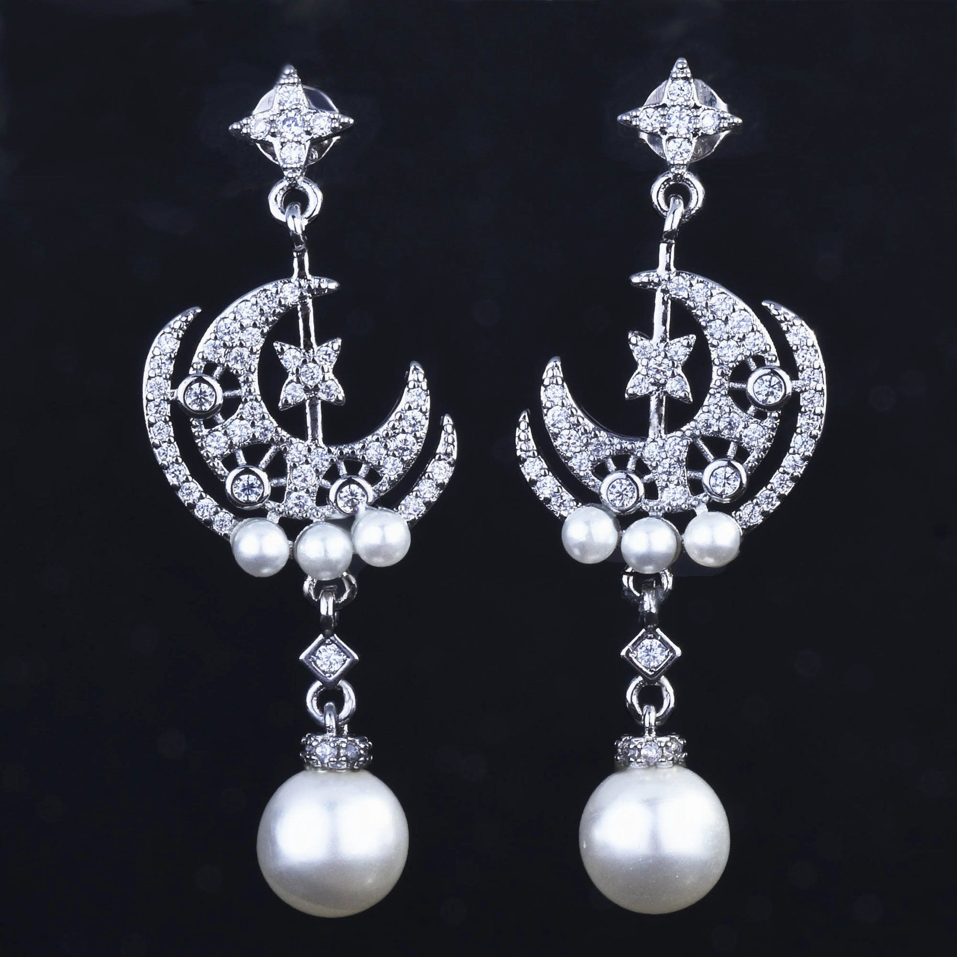 Wholesale Pearl Moon Copper Earrings Set