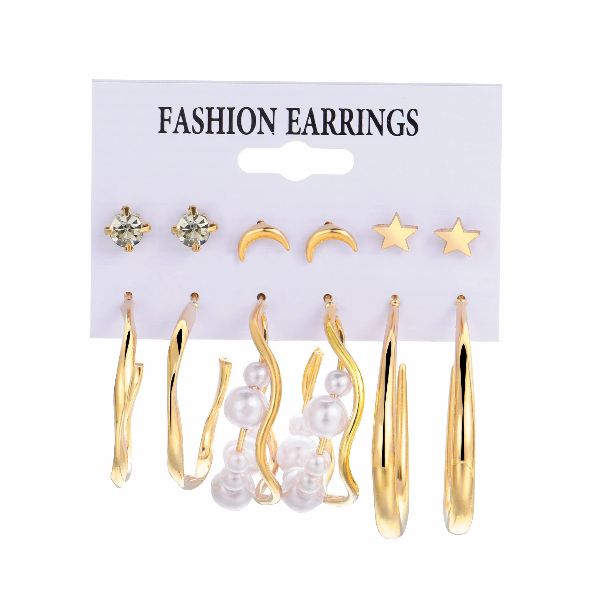 Wholesale Pearl Moon Star Alloy Earrings Set of 6