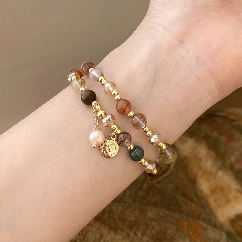 Wholesale Pearl Natural Stone Double Wrap Stretch Bracelet