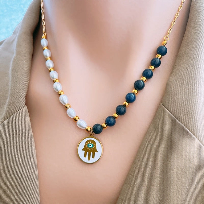 Wholesale Pearl Necklace Set Titanium Steel Clavicle Chain Bracelet Earrings Three Piece Set