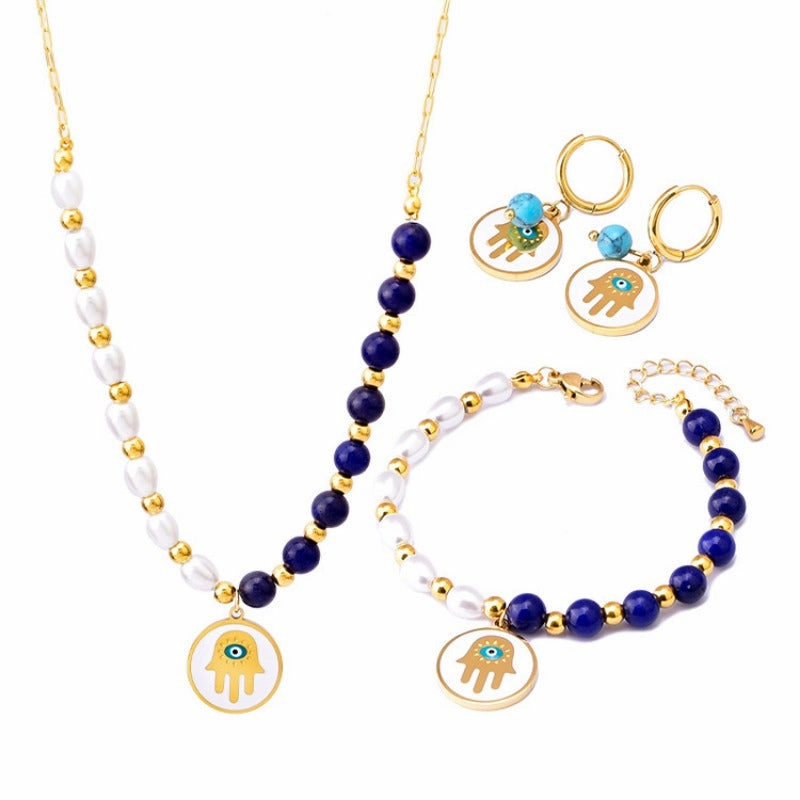 Wholesale Pearl Necklace Set Titanium Steel Clavicle Chain Bracelet Earrings Three Piece Set