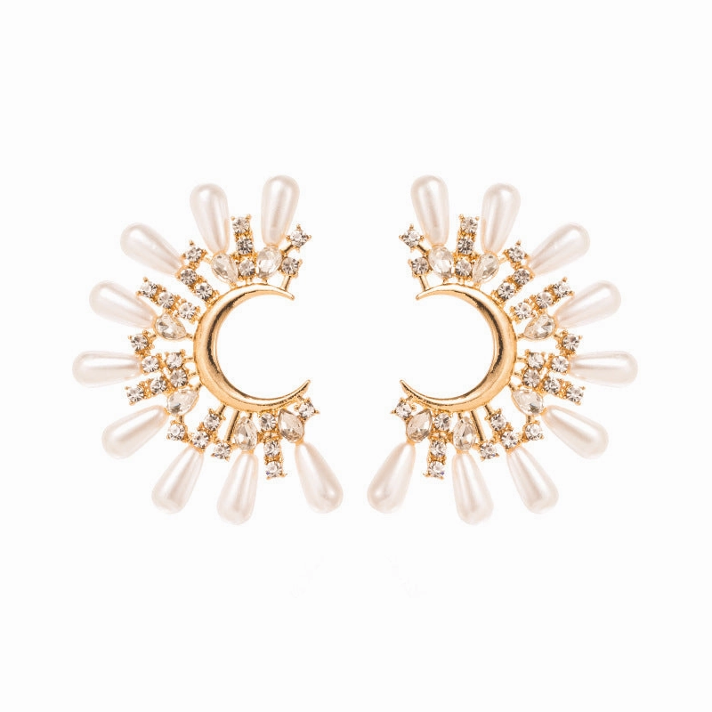 Wholesale Pearl Rhinestone C Shape Alloy Earrings
