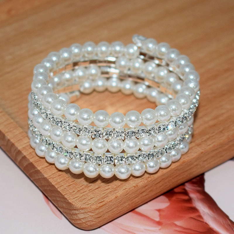 Wholesale Pearl Rhinestone Layered Bracelet Set