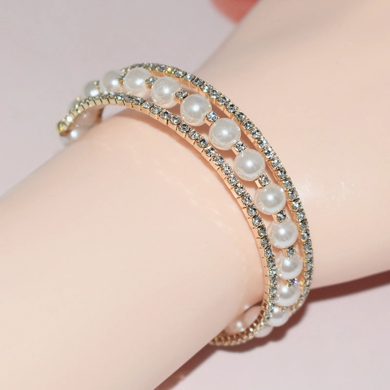 Wholesale Pearl Rhinestone Open Bracelet
