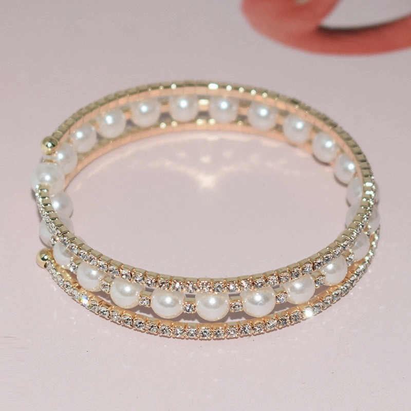 Wholesale Pearl Rhinestone Open Bracelet