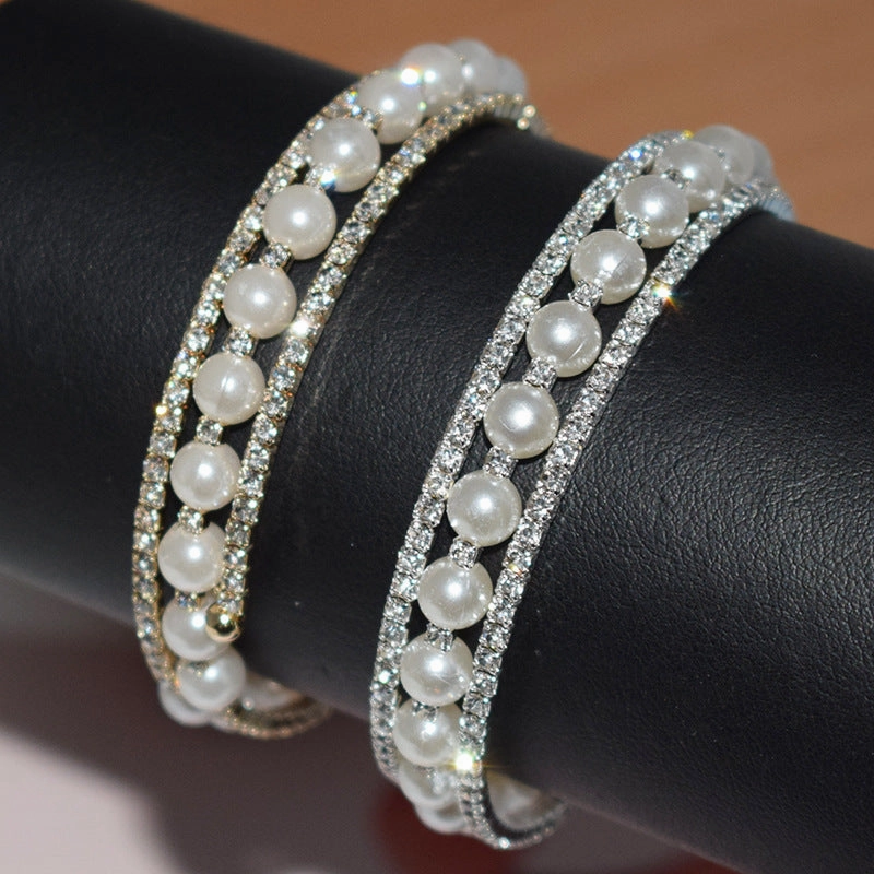 Wholesale Pearl Rhinestone Open Bracelet