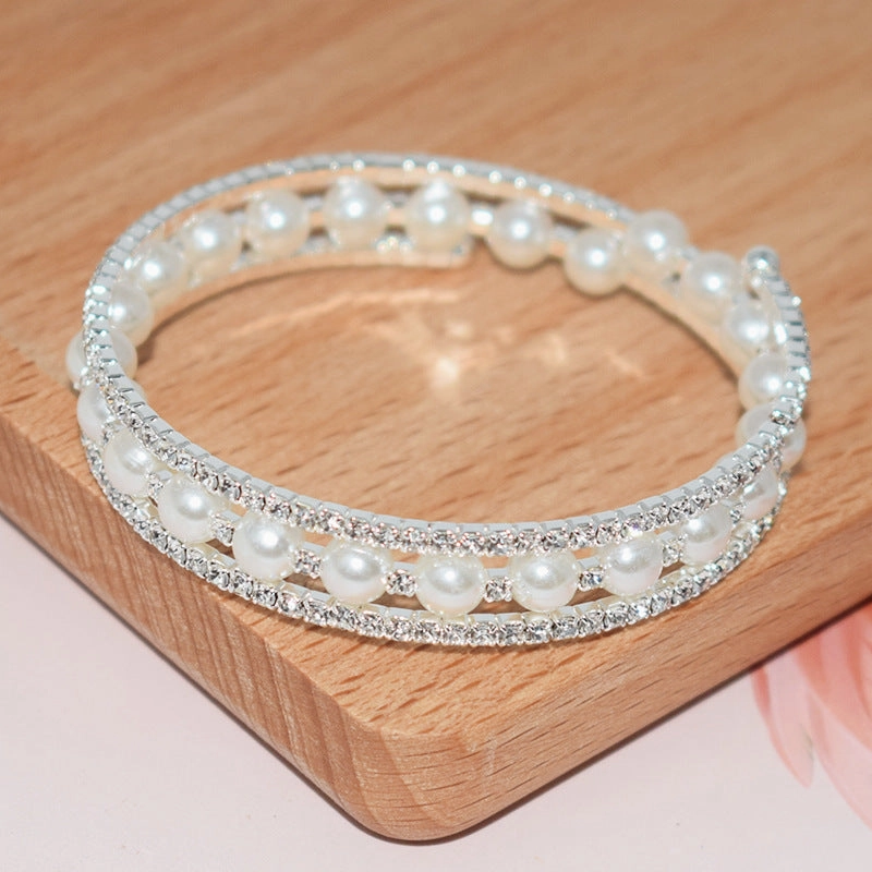 Wholesale Pearl Rhinestone Open Bracelet