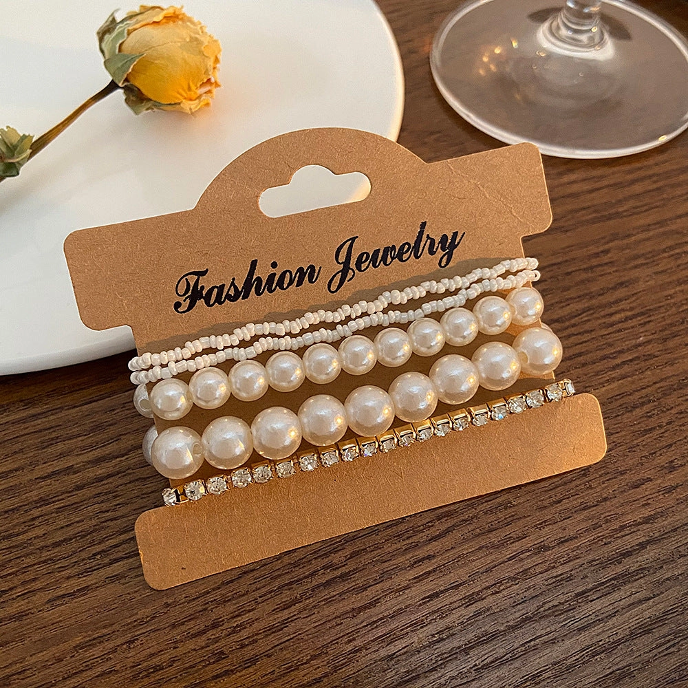 Wholesale Pearl Rice Bead Rhinestone Set of 5 Bracelet