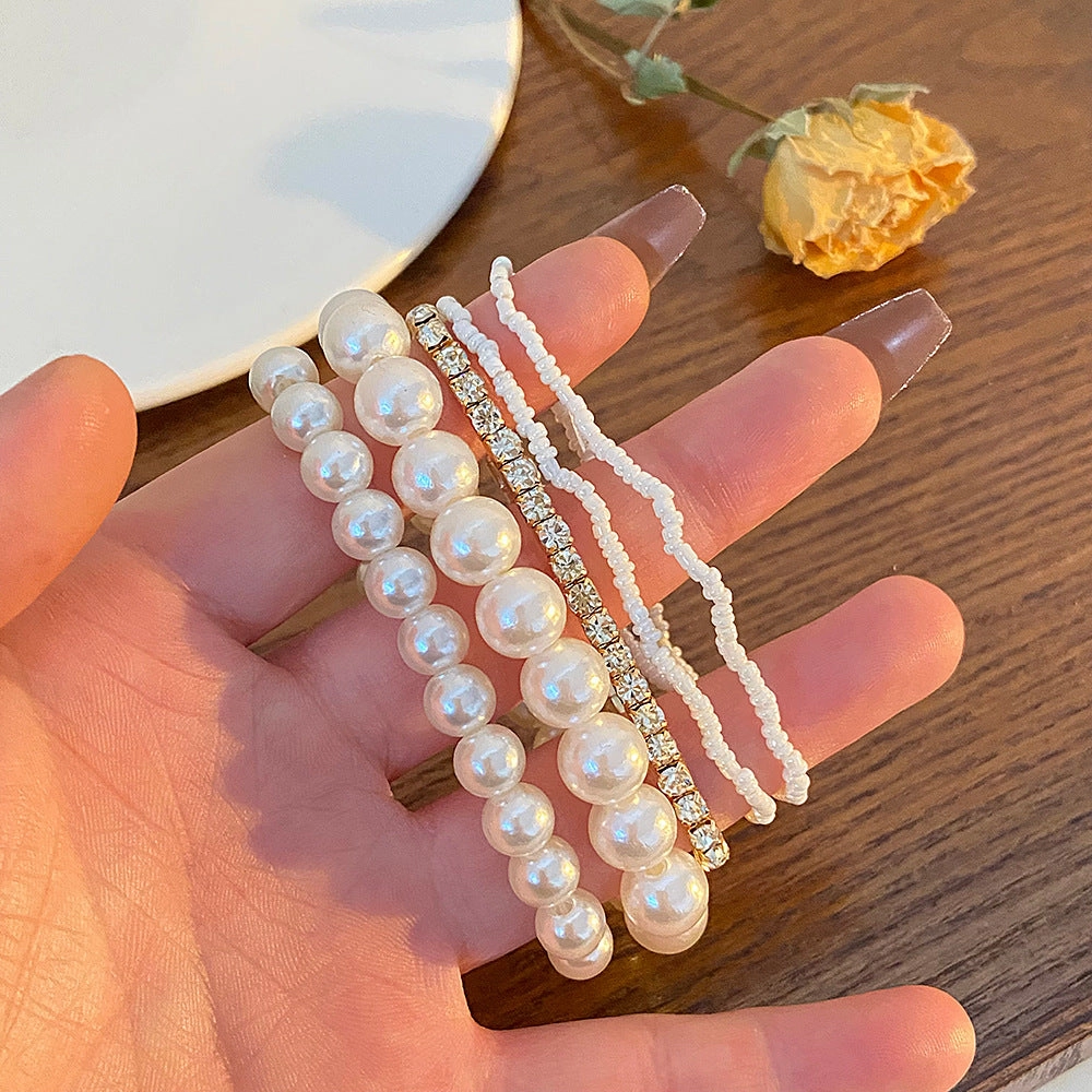 Wholesale Pearl Rice Bead Rhinestone Set of 5 Bracelet