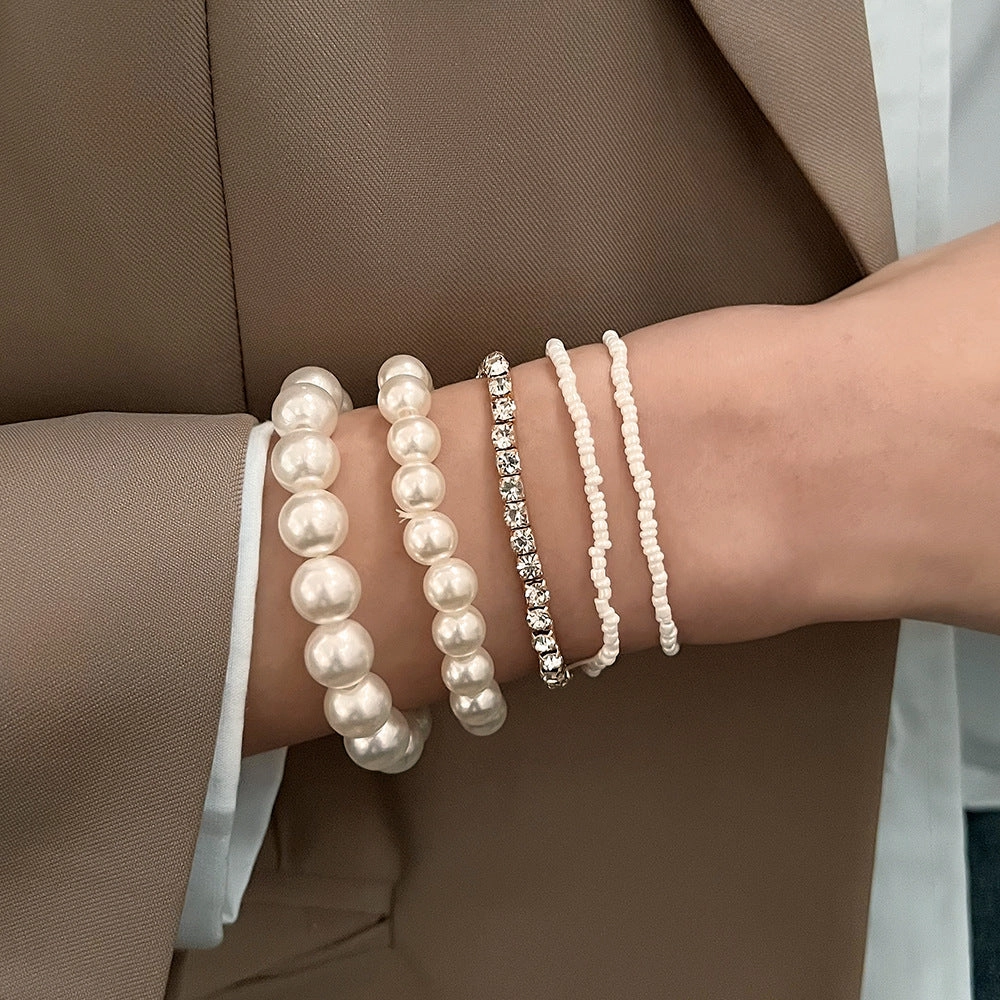 Wholesale Pearl Rice Bead Rhinestone Set of 5 Bracelet
