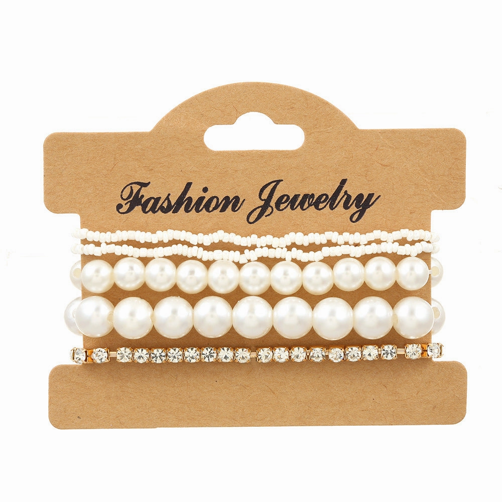 Wholesale Pearl Rice Bead Rhinestone Set of 5 Bracelet
