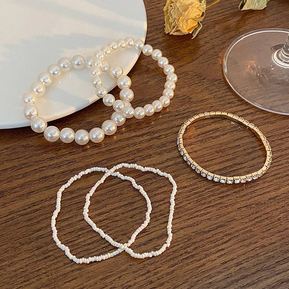 Wholesale Pearl Rice Bead Rhinestone Set of 5 Bracelet