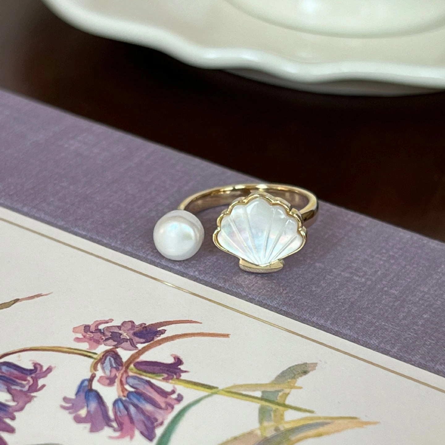 Wholesale Pearl Ring Adjustable Mother of Pearl Vintage Copper Ring