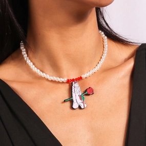 Wholesale Pearl Rose Palm Necklace
