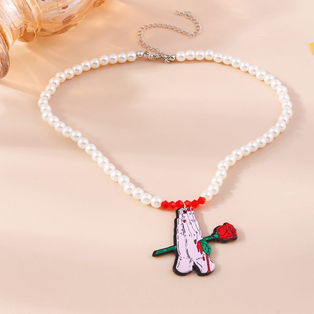 Wholesale Pearl Rose Palm Necklace