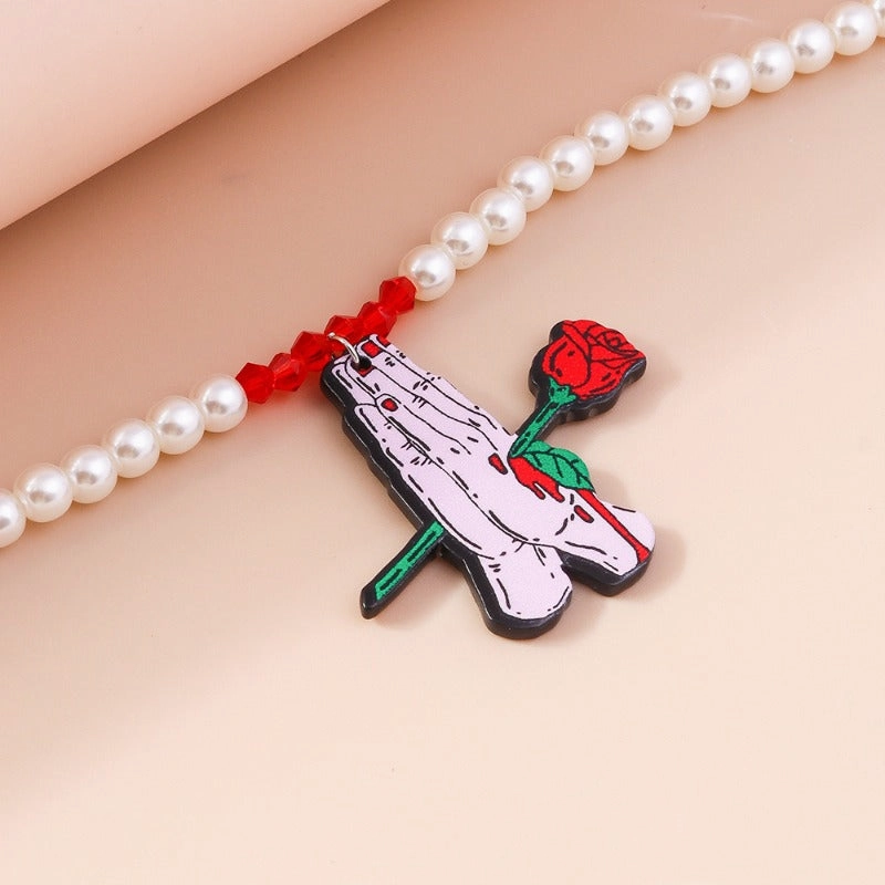 Wholesale Pearl Rose Palm Necklace