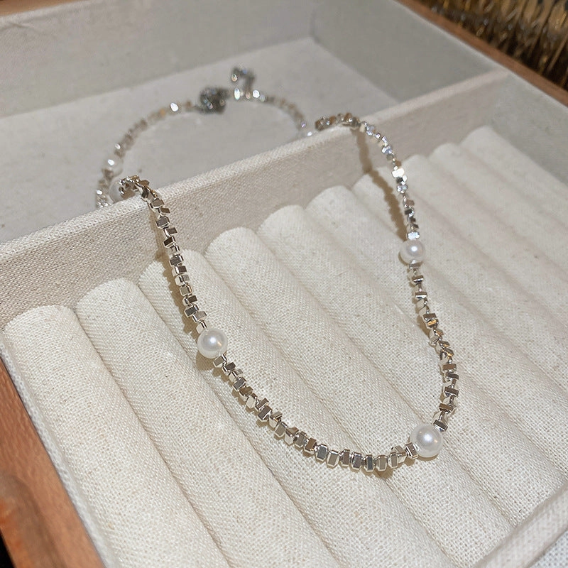 Wholesale Pearl Silver Fashion Bracelet Necklace Set