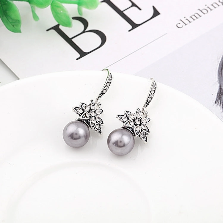 Wholesale Pearl Sunflower Copper Earrings