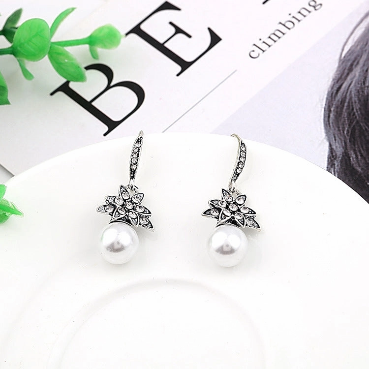Wholesale Pearl Sunflower Copper Earrings