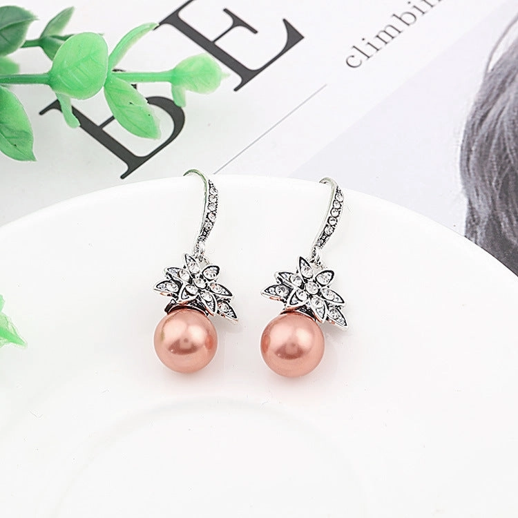Wholesale Pearl Sunflower Copper Earrings