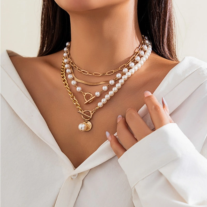 Wholesale Pearl Tassel Layered Alloy Necklaces