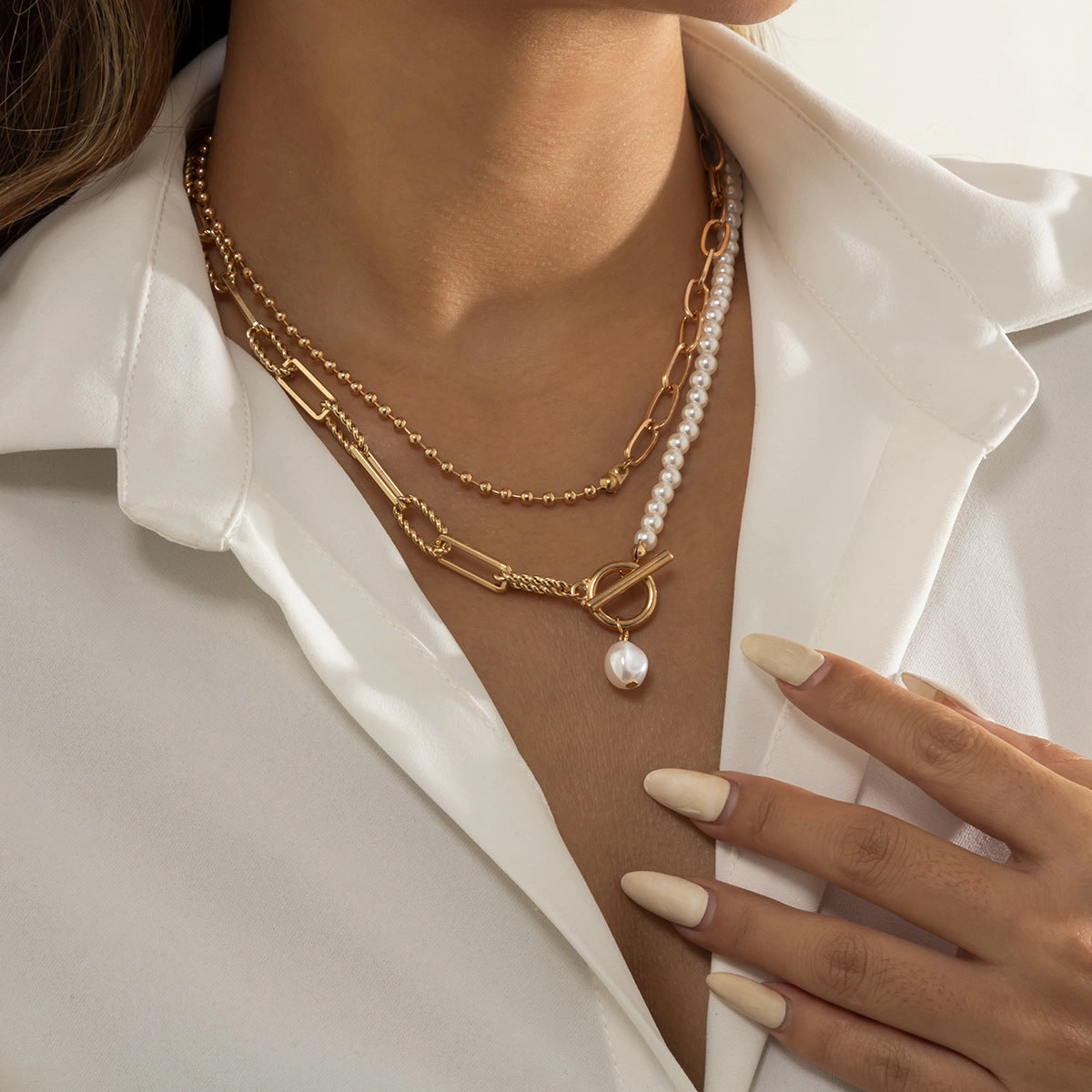 Wholesale Pearl Tassel Layered Alloy Necklaces