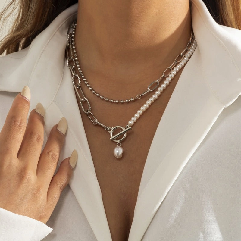 Wholesale Pearl Tassel Layered Alloy Necklaces