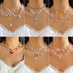 Wholesale Pearl Tassel Strawberry Butterfly Necklace