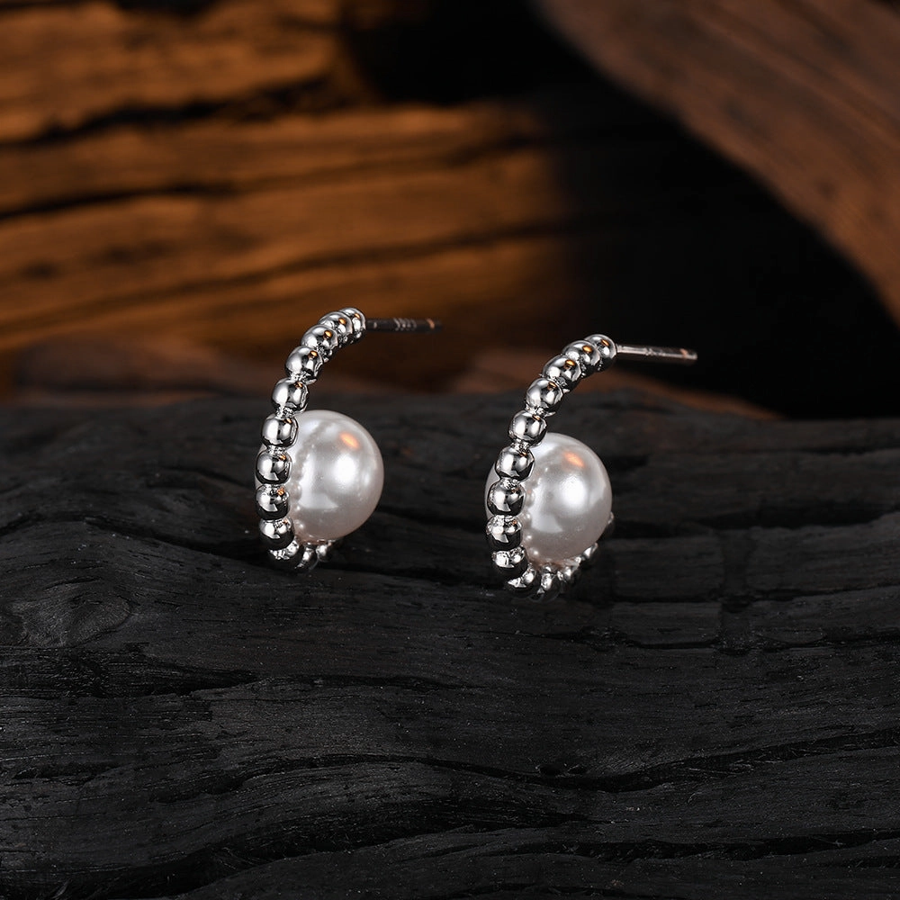 Wholesale Pearl Type C Copper Earrings