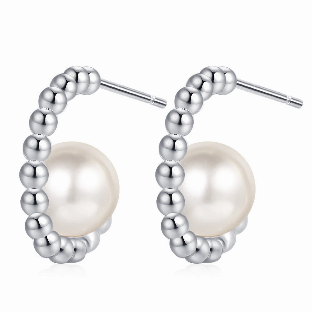 Wholesale Pearl Type C Copper Earrings