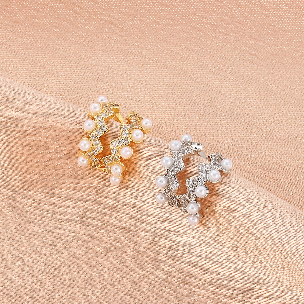 Wholesale Pearl Zircon Copper Earrings