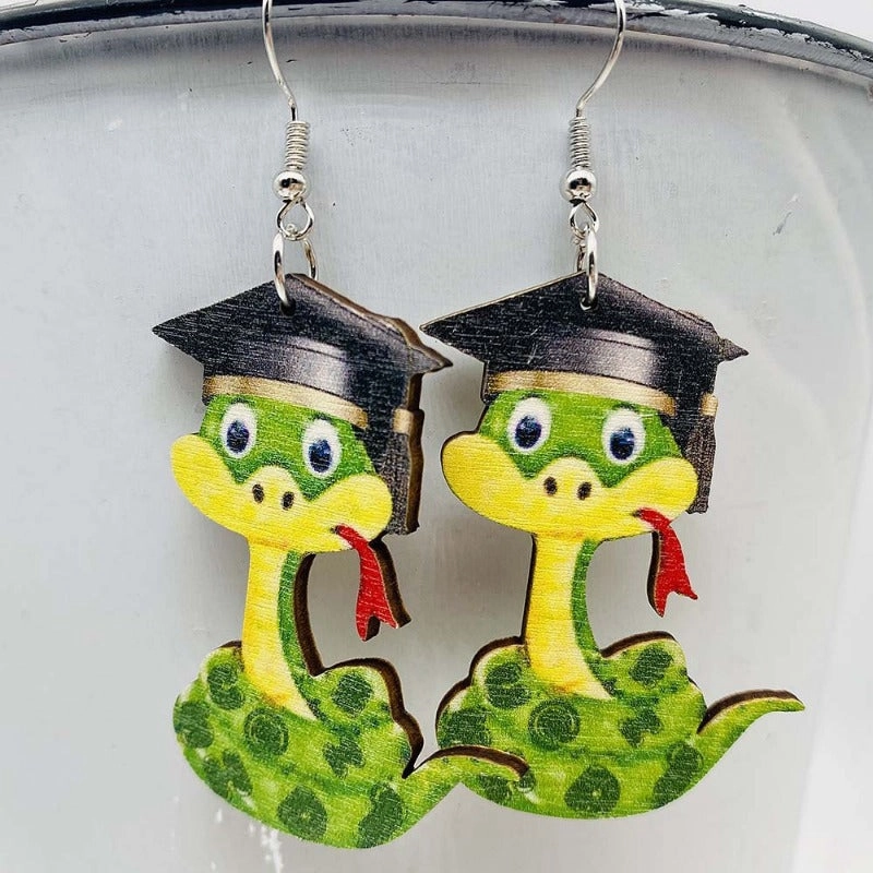 Wholesale Pencil Book Print Wooden Earrings