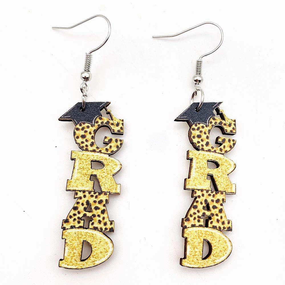 Wholesale Pencil Book Print Wooden Earrings