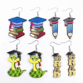 Wholesale Pencil Book Print Wooden Earrings