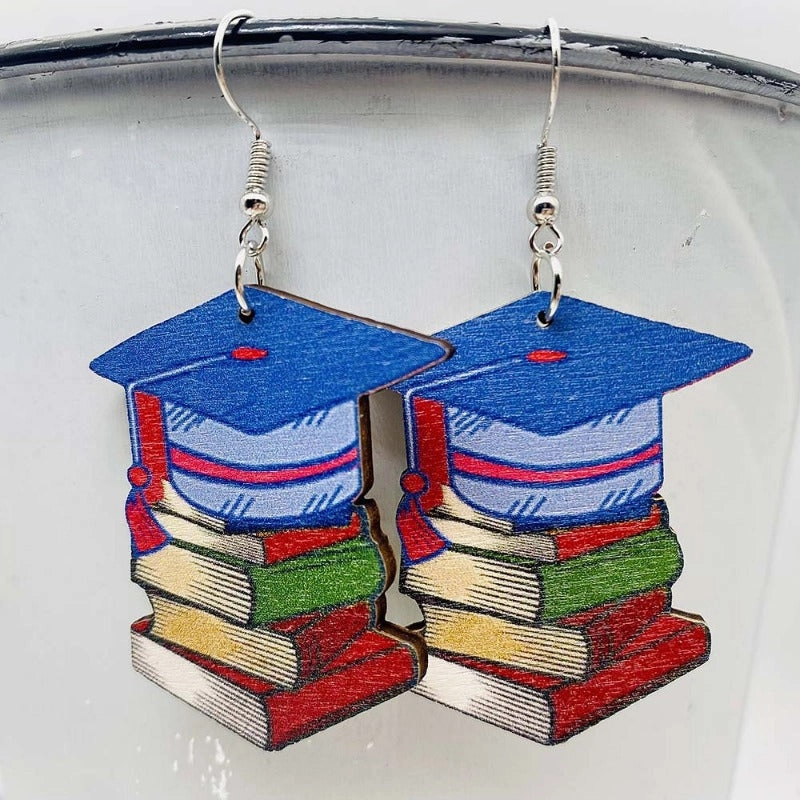 Wholesale Pencil Book Print Wooden Earrings