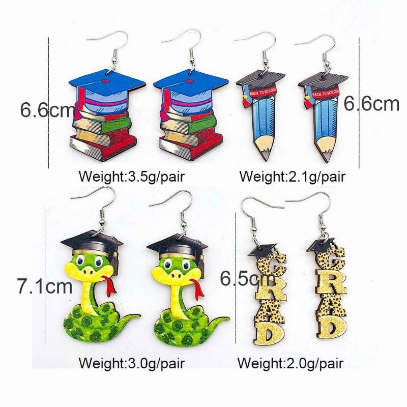 Wholesale Pencil Book Print Wooden Earrings