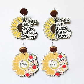 Wholesale Pencil Sunflower Apple Ruler Wooden Earrings