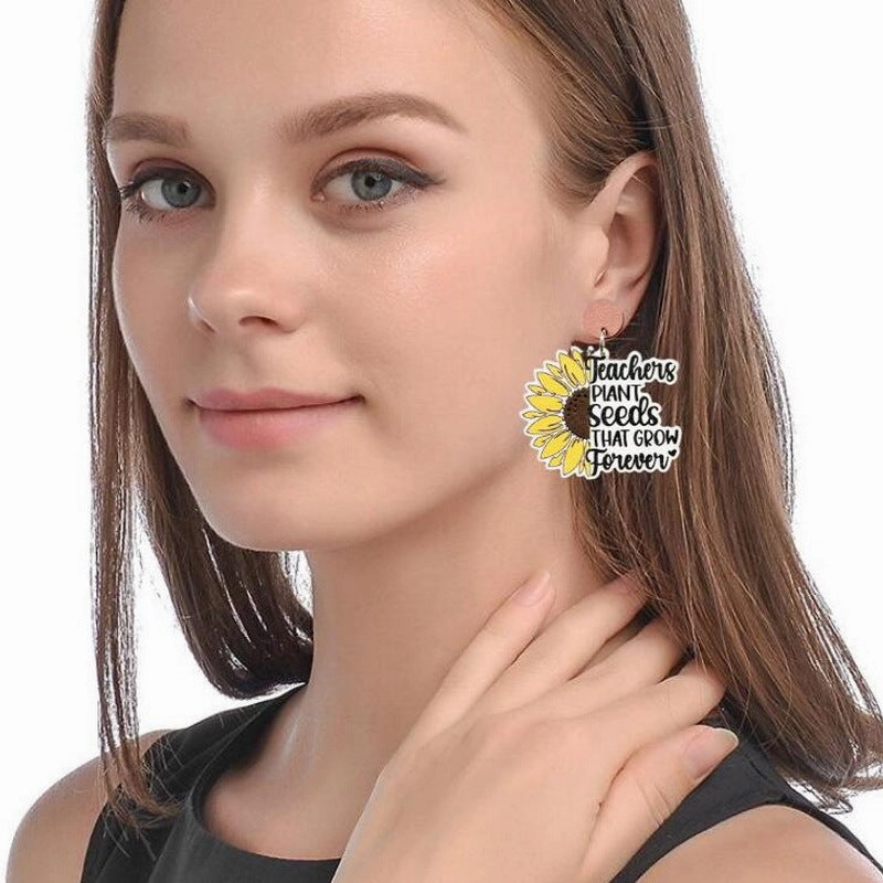 Wholesale Pencil Sunflower Apple Ruler Wooden Earrings