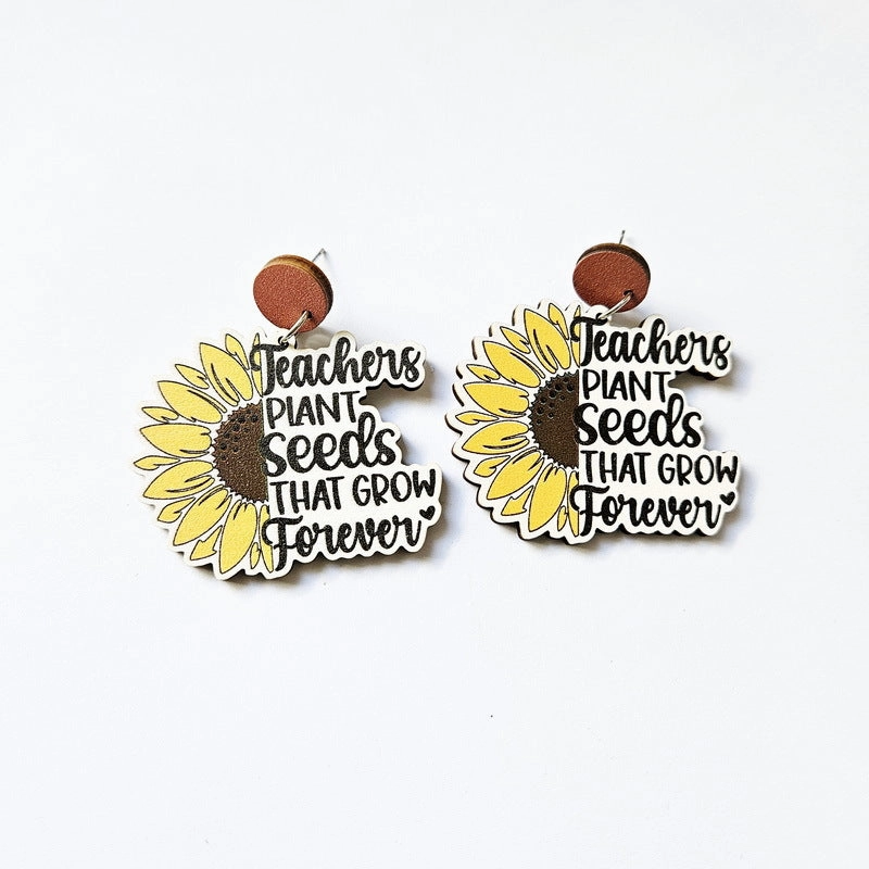 Wholesale Pencil Sunflower Apple Ruler Wooden Earrings