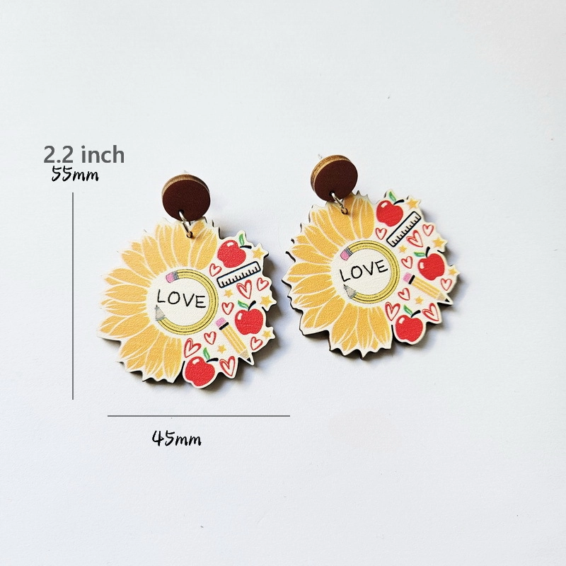 Wholesale Pencil Sunflower Apple Ruler Wooden Earrings