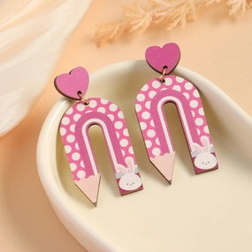 Wholesale Pencil U Shape Rainbow Wooden Earrings