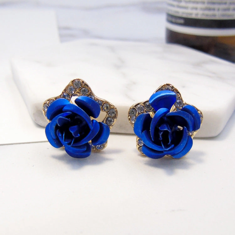 Wholesale Pentagram Inlaid Rose Alloy Earrings